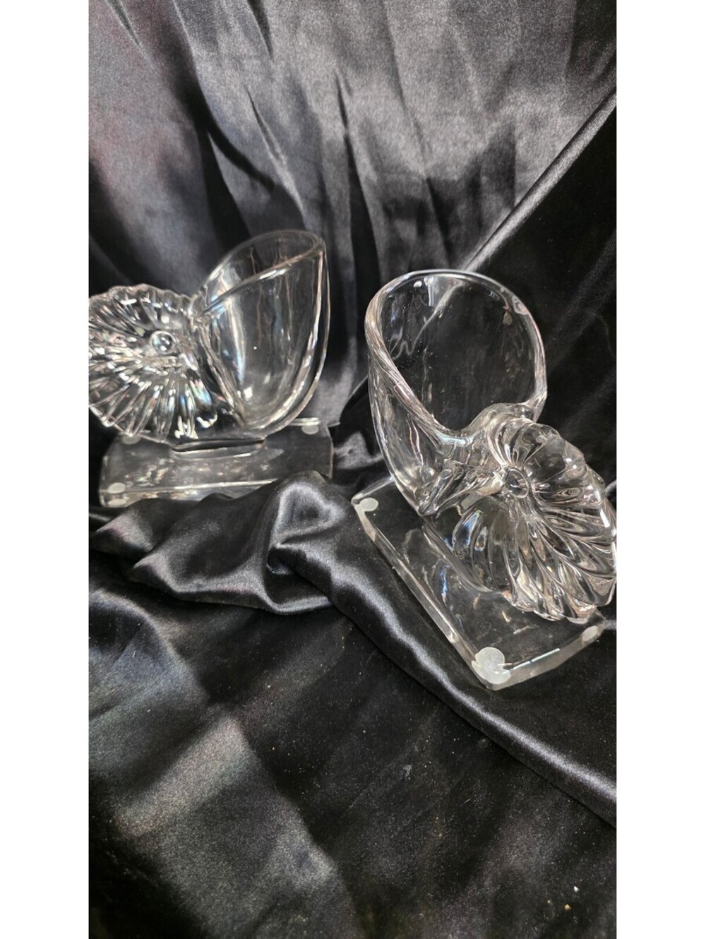 Vintage New Martinsville Nautilus Shell Glass Bookend Vase Pair Art Deco